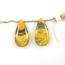 Bumble Bee Jasper Drops Almond Shape 26x13mm Drilled Beads Matching Pair