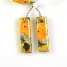 Bumble Bee Jasper Drops Baguette Shape 33X10mm Front To Back Drilled Beads Matching Pair