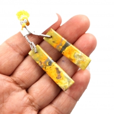 Bumble Bee Jasper Drops Baguette Shape 35x9mm Front To Back Drilled Beads Matching Pair
