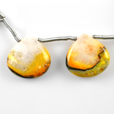Bumble Bee Jasper Drops Heart Shape 17x17mm Drilled Beads Matching Pair