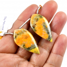 Bumble Bee Jasper Drops Leaf Shape 34x18mm Drilled Beads Matching Pair