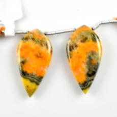 Bumble Bee Jasper Drops Leaf Shape 34x18mm Drilled Beads Matching Pair