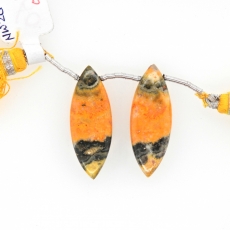 Bumble Bee Jasper Drops Marquise Shape 32x12mm Drilled Beads Matching Pair