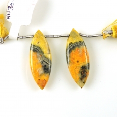 Bumble Bee Jasper Drops Marquise Shape 32x12mm Drilled Beads Matching Pair