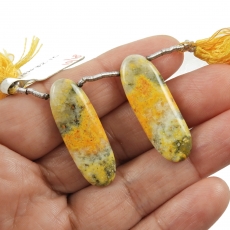 Bumble Bee Jasper Drops Oval 33x11mm Drilled Beads Matching Pair