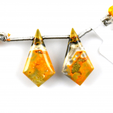 Bumble Bee Jasper Drops Shield Shape 24x13mm Drilled Beads Matching Pair