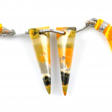 Bumble Bee Jasper Drops Trillion Shape 32x9mm Front to Back Drilled Beads Matching Pair