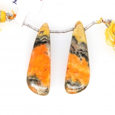 Bumble Bee Jasper Drops Wing Shape 38X12mm Drilled Beads Matching Pair