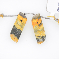 Bumble Bee Jasper Wave Shape 34x12mm Drilled Bead Matching Pair