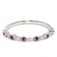 Burmese Ruby 0.07  Carat Stackable Ring Band in 14K White Gold with White Diamonds