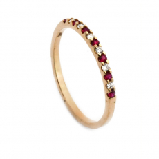 Burmese Ruby 0.09 Carat Stackable Wedding  Ring Band in 14K Yellow Gold with Diamonds