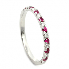 Burmese Ruby 0.16 Carat Stackable Ring Band in 14K White Gold with Diamonds