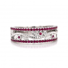 Burmese Ruby 0.36 Carats Ring Band In 14K White Gold  With White Diamonds(RG5515)