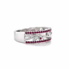 Burmese Ruby 0.36 Carats Ring Band In 14K White Gold  With White Diamonds(RG5515)