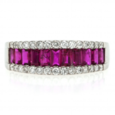 Burmese Ruby Baguette Shape 0.25 Carats Platinum Ring With Dimond Accent.