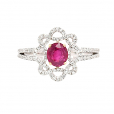 Burmese Ruby Oval 0.96 Carat in 14K Dual Tone (White/Yellow) Gold With Diamond Accents