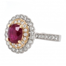 Burmese Ruby Oval 1.29 Carat Ring With Diamond Accent in 14K Dual Tone (Yellow/White) Gold