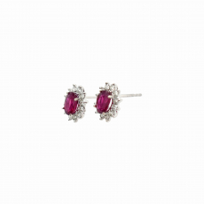 Burmese Ruby Oval 2.11 Carat With Diamond Accent Earring in 14K white Gold