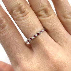 Burmese Ruby Round 0.09 Carat Ring Band in 14K White Gold with Accent Diamonds (RG4897)