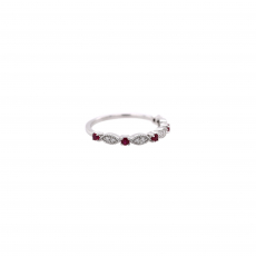 Burmese Ruby Round 0.17 Carat Ring Band in 14K White Gold with Accent Diamonds (RG0621)