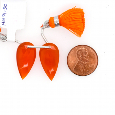 Carnelian  Drops Leaf Shape 23x12mm Drilled Bead Matching Pair