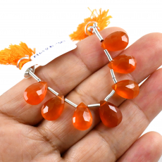 Carnelian Drops Almond Shape 12x8mm to 11x8mm Drilled Beads 7 Pieces Line