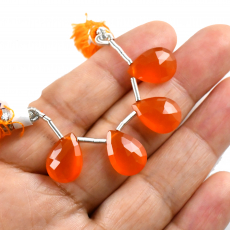 Carnelian Drops Almond Shape 14x10mm Drilled Beads 4 Pieces Line