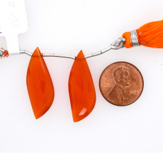 Carnelian Drops Fancy Leaf Wing Shape 30x11mm Drilled Bead Matching Pair