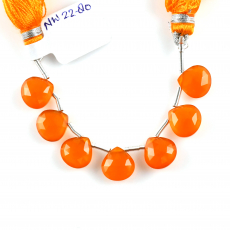 Carnelian Drops Heart Shape 10x10mm Drilled Beads 7 Pieces Line