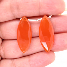 Carnelian Drops Marquise Shape 30x12mm Drilled Bead Matching Pair