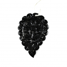Carved Black Onyx Drop Leaf Shape 50x33mm Drilled Bead Single Pendant Piece