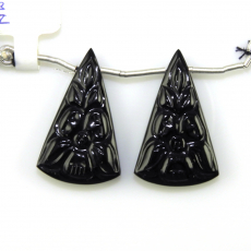 Carved Black Onyx Drops Conical Shape 29x18mm Matching Pair Drilled Beads