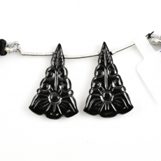 Carved Black Onyx Drops Conical Shape 30x19mm Drilled Beads Matching Pair