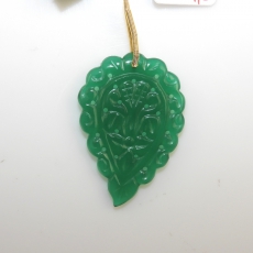 Carved Green Onyx Drop Leaf Shape 42x29mm Drilled Bead Single Pendnat piece