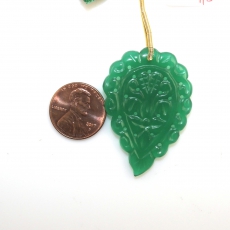 Carved Green Onyx Drop Leaf Shape 42x29mm Drilled Bead Single Pendnat piece