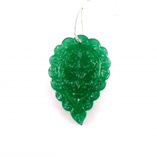 Carved Green Onyx Drop Leaf Shape 50x34mm Drilled Bead Single Pendant Piece