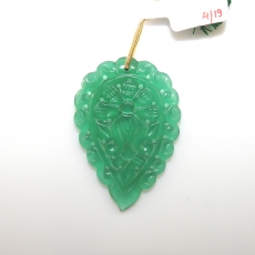 Carved Green Onyx Drop Leaf Shape 50x35mmDrilled Bead Single Pendnat piece