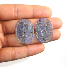 Carved Labradorite Oval 30x22x4mm Matching Pair Approximately 38.15 Carat