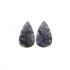 Carved Labradorite Pear Shape 32x19x4mm Matching Pair Approximately 44 Carat