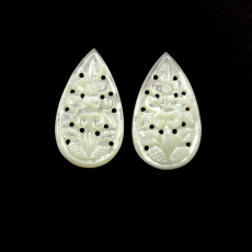CARVED MOTHER OF PEARL 32.200 CARAT PEAR SHAPE 33X20X2MM