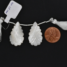 Carved Mother of Pearl Drop Almond Shape 29x17mm Drilled Bead Matching Pair
