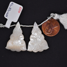 Carved Mother of Pearl Drop Conical Shape 31x22mm Drilled Bead Matching pair