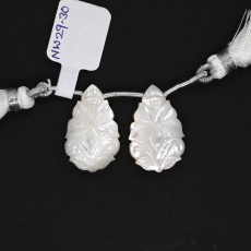 Carved Mother of Pearl Drops Almond Shape 24x15mm Drilled Bead Matching Pair