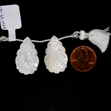 Carved Mother of Pearl Drops Almond Shape 24x17mm Drilled Bead Matching Pair