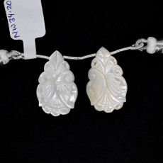 Carved Mother of Pearl Drops Almond Shape 24x17mm Drilled Bead Matching Pair