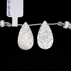 Carved Mother of Pearl Drops Almond Shape 25x14mm Drilled Bead Matching Pair
