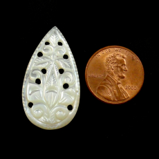 Carved Mother of Pearl Drops Almond Shape 33X18mm Undrilled Beads Single Pendant
