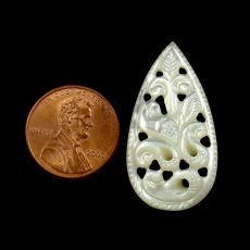 Carved Mother of Pearl Drops Almond Shape 34X18mm Undrilled Beads Pendant Piece