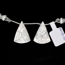 Carved Mother of Pearl Drops Conical Shape 24x18mm Drilled Bead Matching Pair