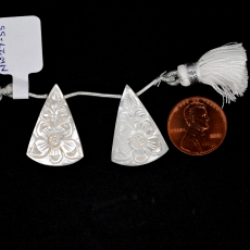 Carved Mother of Pearl Drops Conical Shape 26x18mm Drilled Bead Matching Pair